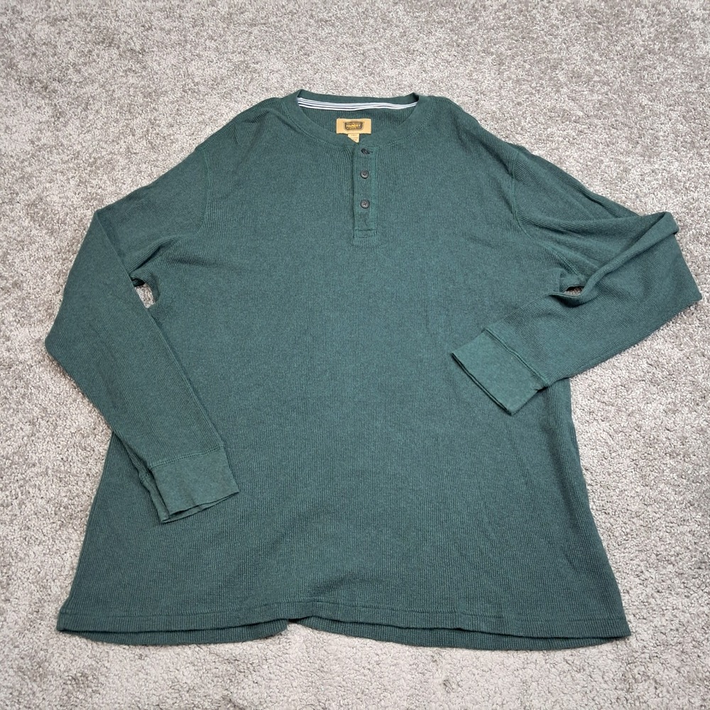The Foundry‎ Supply Co Mens 2XLT Dark Green Waffle Knit Cotton Henley Shirt
